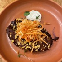 Kale potato steak with kimchi  at botànic in Barcelona