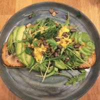 Scrambled tofu toast at botànic in Barcelona