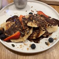 …pancakes with chocolate sauce  at botànic in Barcelona