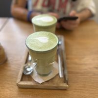 Matcha latte  at botànic in Barcelona