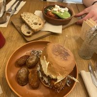 Katzu Burger (front) & Shakshuka a la Catalana (back)  at botànic in Barcelona