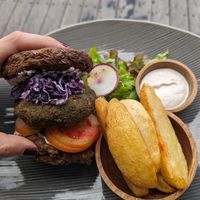 Vegan burger at Kepitu Restaurant in Ubud