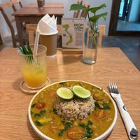 Chickpea curry and passion fruit juice   at IVEGAN SUPERSHOP BEN THANH - Healthy Plant Based Cafe in Ho Chi Minh City