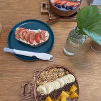 Ivegan smoothie bowl and chocolate/ banana smoothie bowl. Cream cheese toastted  at IVEGAN SUPERSHOP BEN THANH - Healthy Plant Based Cafe in Ho Chi Minh City
