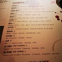 Menu cocktails at La Huerta Funky Castizo in Madrid