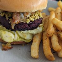 Burger was really nicely presented at Maple Ave Restaurant in Vienna