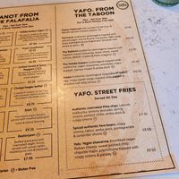 Menu as of Nov 23 at Yafo in Bristol