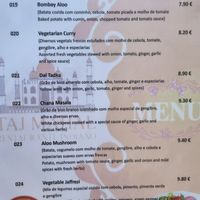 Menu Vegan at Taj Mahal in Chaves