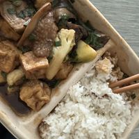 Aubergine and tofu with steam ricee  at Hoi An Pho in Doha