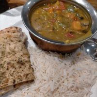 Penang Thai curry with rice and naan at The Coachman in Kilsyth