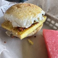 Tofu and chorizo breakfast sandwich, so good!  at Bookeater in Rochester
