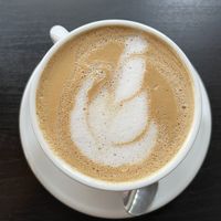 Latte with almond milk and hazelnut   at Bookeater in Rochester