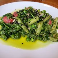 Beetroot gnocchi with green veg at The Globe  in Warwick