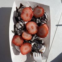 Cookie Monster and added strawberriess  at Monster Baby Donuts - Pop up in Columbus