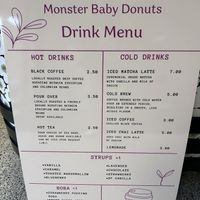 Drinks menu  at Monster Baby Donuts - Pop up in Columbus