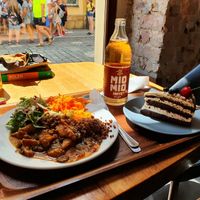 Stroganov and tort brownie at Vega in Wroclaw