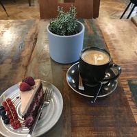 Cake and latte upstairs  at Vega in Wroclaw