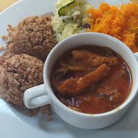 Strogonow z kaszą gryczaną i surówkami at Vega in Wroclaw