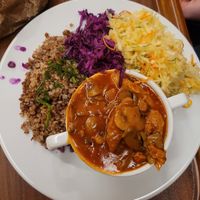 Gulasch, buckweat, salad at Vega in Wroclaw