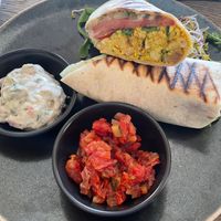 Tofucznica wrap and sauces at Vega in Wroclaw