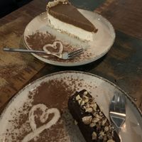 Cake made with cashews, oats and peanuts and a bar made with peanuts and dates  at Vega in Wroclaw