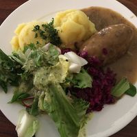 zraz with mashed potatoes and salad at Vega in Wroclaw