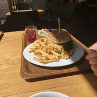 Burger and fries with salads   at Vega in Wroclaw
