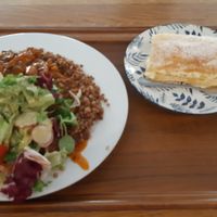 Stroganoff and puff-pastry dessert at Vega in Wroclaw