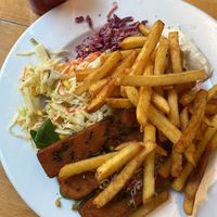 Nieriby (no-fish) with kapusta and Kompot drink  at Vega in Wroclaw