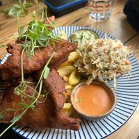 Fried Oyster Mushrooms and Fries  at Vega in Wroclaw