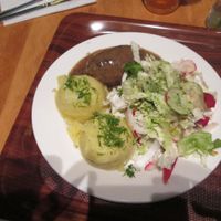 Saitan cutlet and mashed potatoes at Vega in Wroclaw