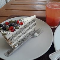 poppy seed cake from the ground floor and a grapefruit juice at Vega in Wroclaw