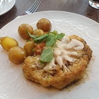 grilled califliour, potatoes, a small veggie mix ina  high flsvour sauce at Hotel Norden in Haderslev