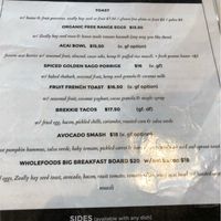 Breakfast menu  at Surfcoast Wholefoods in Torquay
