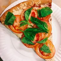 Vegan margarita pizza at Pizza Aroma in Ithaca