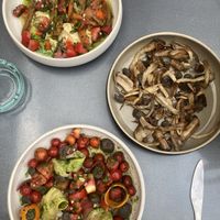 Hummus dish, Basil (order without cheese), Mushroom dish (order without cheese)  at Les Indécis in Tunis
