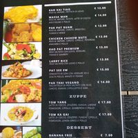 menu back at Thai Food in Morbegno