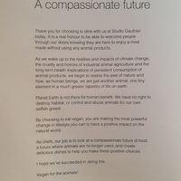 Message on menu #Veganuary at Studio Gauthier in London