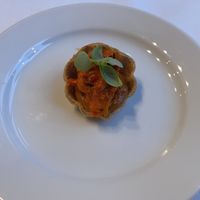 Canapé with tomato   at Studio Gauthier in London
