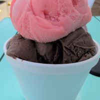 Watermelon sorbet, to die for chocolate, and toasted coconut at The Waffle Cone in Flagler Beach