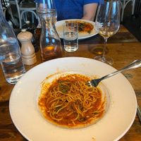 Vegan mushroom fettuccine (they subbed marinara for the cream sauce)  at Osteria in Matamata