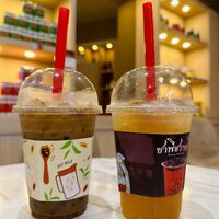 Vegan coffee oat milk (75 THB), Yuzu green tea (65 THB) at Cha Tra Mue - Airport Plaza in Chiang Mai