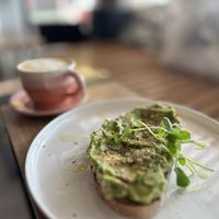 Avocado 🥑 toast and oat cappuccino   at Found Coffee in Toronto