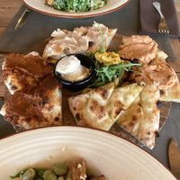 “Tortilla” bread with vegan tuna, garlic, hummus, etc  at Olíva in Stari Grad