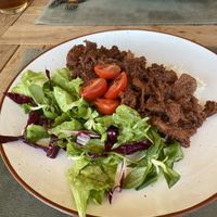 BBQ soy chunks with rice and salad   at Olíva in Stari Grad