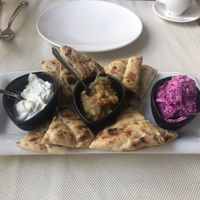 Selection of dips - tzatziki, cabbage, middle one was some kind of vegetable blend  at Red in Rhodes