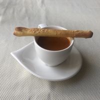 Little gazpacho mini-starter on the house  at Red in Rhodes