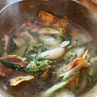 Soup with homemade deep friend Wan Tan. So good. It was a bit too salty but the taste itself was great with lot’s of veggies and mushrooms as well.   at Sen Vegan in Berlin