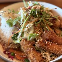 Com Dau Chien Gion. Deep fried tofu with veggies & mushrooms in soy sauce. A bit salty too but so so good. Lots of portion  at Sen Vegan in Berlin