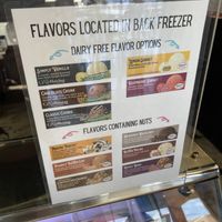 Vegan flavors listed on the glass, not on the large menu on the wall  at Bean's Ice Cream in Poquoson